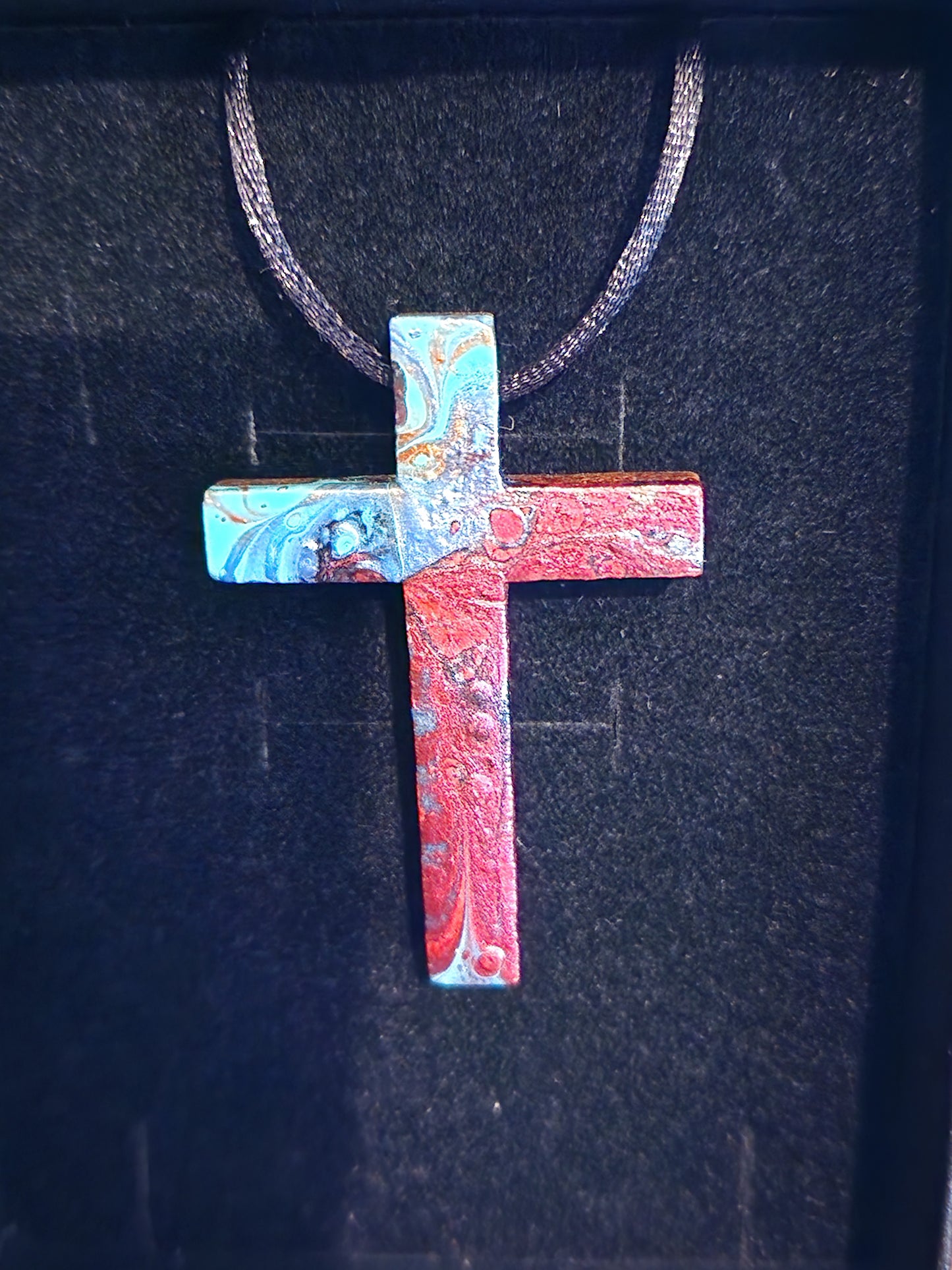 Antique Red, White & Teal Wooden Crosses