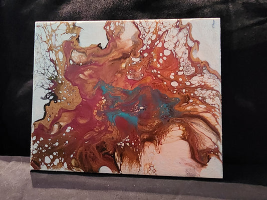 Burst of Copper-Fluid Art Acrylic Dutch Pour 12x12 Wood Canvas